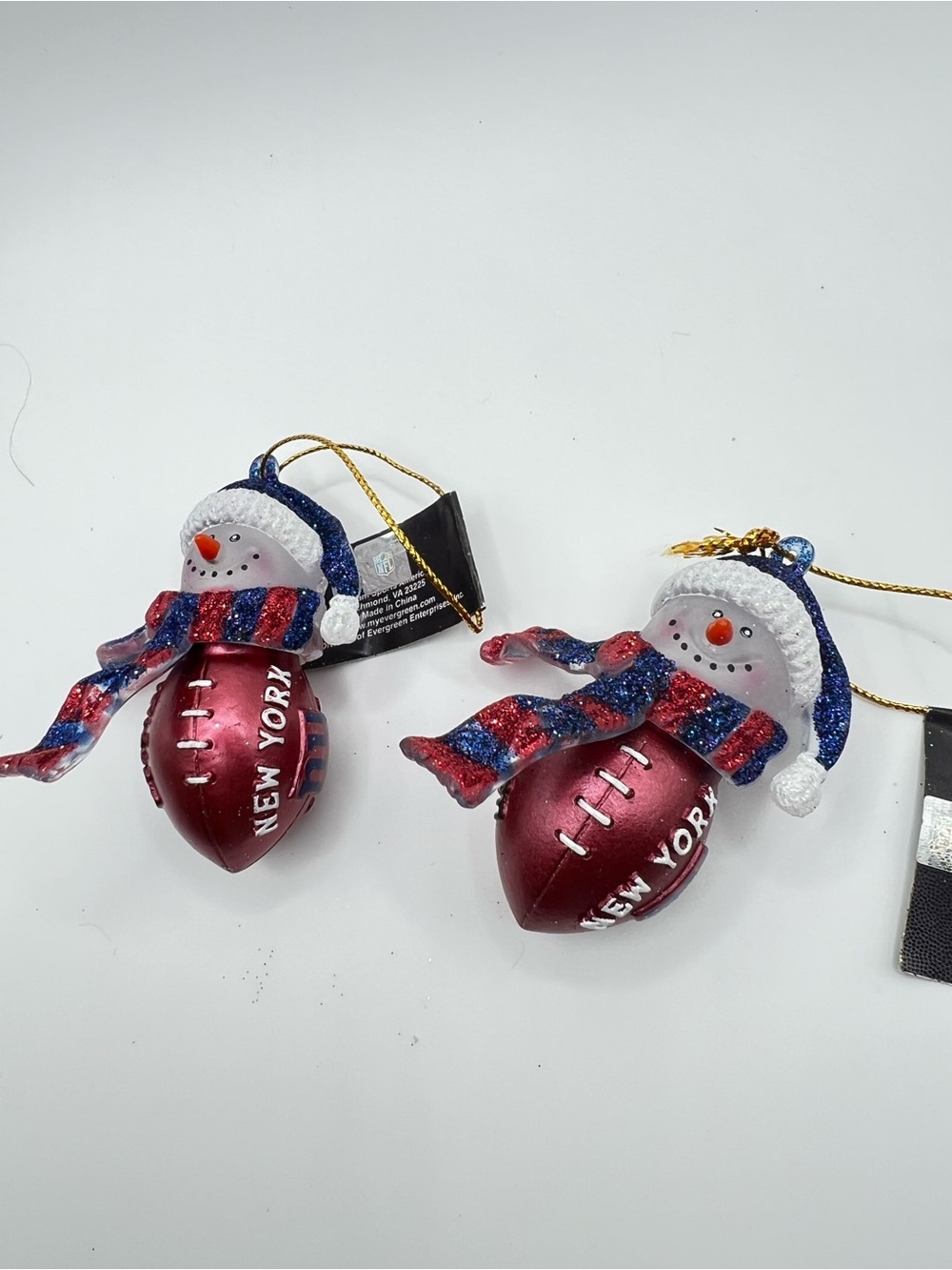 NFL Red and Blue Snowman Football Ornament Duo